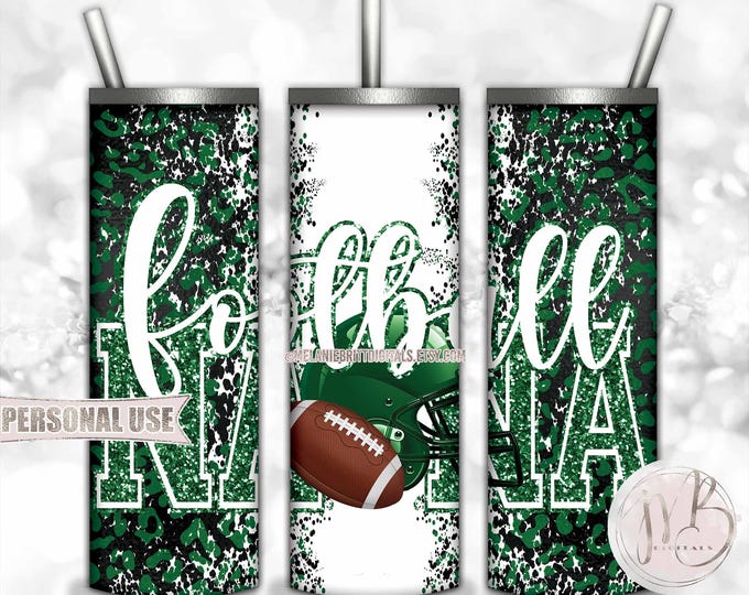 Green Football Nana 20oz Skinny Tumbler Wrap Sublimation Design • Football Helmet Leopard Print Sports Nana Gift • DIY Print and Press