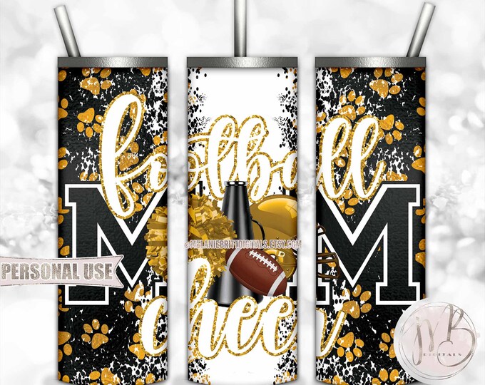 Athletic Gold Mom of Both Football and Cheer 20oz Skinny Tumbler Wrap Sublimation Design • Paw Prints Sports Mom Gift • DIY Print and Press