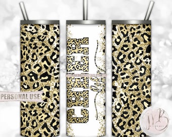 Cheer Life Glitter 20oz Skinny Tumbler Wrap Sublimation Download • Gold Leopard Cheerleader Gift • DIY Print and Press