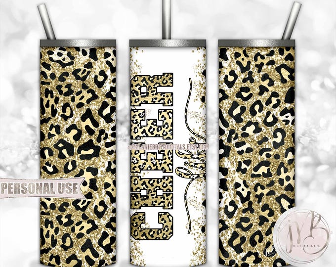 Cheer Life Glitter 20oz Skinny Tumbler Wrap Sublimation Download • Gold Leopard Cheerleader Gift • DIY Print and Press