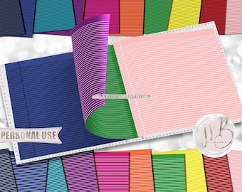 Colorful Ruled Notebook Scrapbook Paper Download • Writing Notes Back to School Work Office • DIY Printable Paper Crafts 20 12x12 JPG & PDF