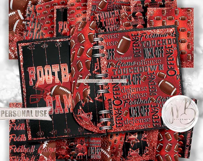 Red Glam Football Scrapbook Paper Download • School Sports Football Helmet Glitter and Foil • Scrapbooking Printable