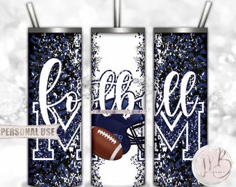 Navy Blue Football Mom 20oz Skinny Tumbler Wrap Sublimation Design • Football Helmet Leopard Print Sports Mom Gift • DIY Print & Press