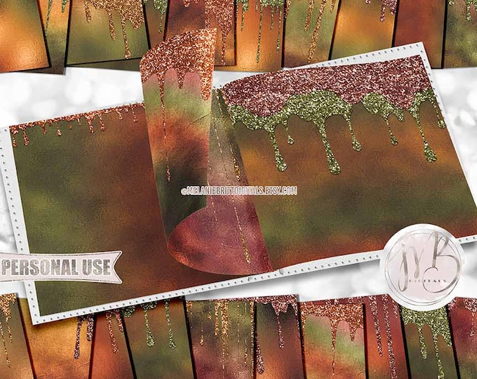 Autumn Dripping Glitter Scrapbook Paper Download • Fall Tones Sparkling Drips Shimmering Foil • Scrapbooking Printable