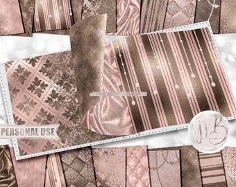 Blush Pink and Taupe Classy Scrapbook Paper Download • Sophisticated Design Diamonds Glitter Foil • Printable Paper Crafts 20 12x12 JPG PDF