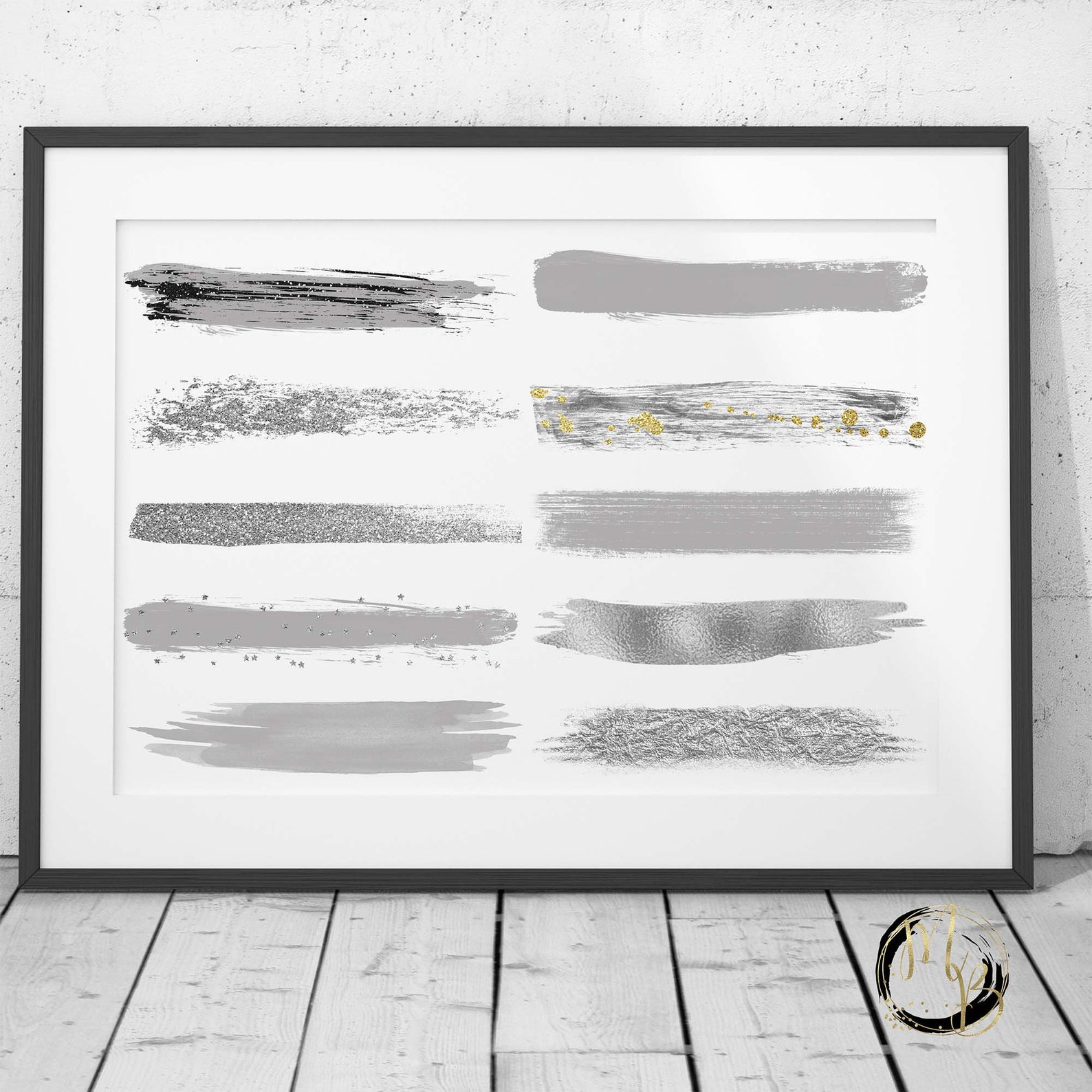 Silver Paint Strokes Clipart Graphics Glitter Sparkle Etsy