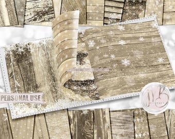 Winter Natural Wood Scrapbook Paper Download • Snowflakes Snow Rustic Realistic Wood Design • Printable Paper Crafts 20 12x12 JPG & PDF