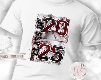 Maroon Baseball Class of 2025 T-Shirt Sublimation Design Download • Distressed Baseball Collage Senior Graduate Gift • DIY Print and Press