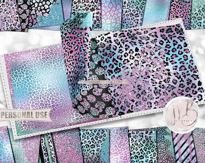 Iridescent Glam Glam Leopard Print Scrapbook Paper Download • Sparkling Glitter and Shimmering Foil • Scrapbooking Printable