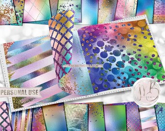 Holographic Glam Scrapbook Paper Download • Sparkling Glitter and Shimmering Foil Design • Printable Paper Crafts 20 12x12 JPG & PDF