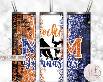 Mom of Both Hockey and Gymnastics 20oz Skinny Tumbler Wrap Sublimation Design Download • Blue and Orange Glitter • DIY Print and Press