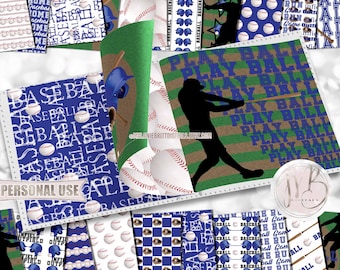 Blue Baseball Scrapbook Paper Download • Baseball Helmets Bat Mitt Field School Sports • DIY Scrapbooking Printable