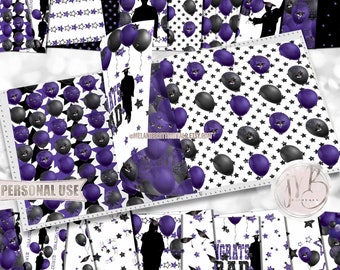 Purple Graduation Party Scrapbook Paper Download • Boy and Girl Graduate Senior Year Celebration • Printable Paper Crafts 20 12x12 JPG & PDF