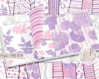 Watercolor Scrapbook Paper Download • Pink and Purple Patterned Paper Messy Painted Design • DIY Printable Paper Crafts 20 12x12 JPG & PDF