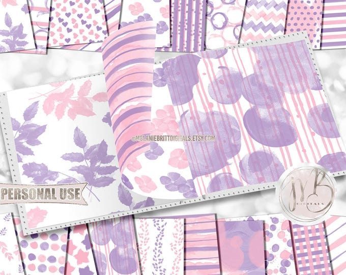 Watercolor Scrapbook Paper Download • Pink and Purple Patterned Paper Messy Painted Design • DIY Printable Paper Crafts 20 12x12 JPG & PDF
