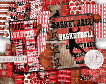 Red Boy Basketball Scrapbook Paper Download • Realistic Basketball Court Hoops School Sports • DIY Scrapbooking Printable