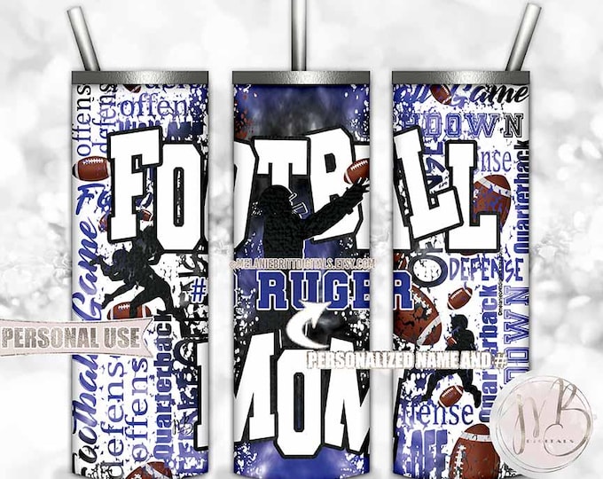 Personalized Football Mom Tumbler Wrap Download • Blue Tie Dye Typography Sports Gift • Sublimation Print and Press #1