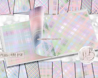 Easter Plaid Scrapbook Paper Download • Pastel Tones Shimmering Foil Design • DIY Printable Paper Crafts 20 12x12 JPG & PDF