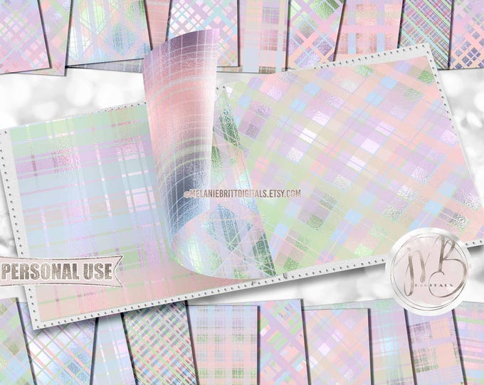 Easter Plaid Scrapbook Paper Download • Pastel Tones Shimmering Foil Design • DIY Printable Paper Crafts 20 12x12 JPG & PDF