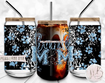 Light Blue Band Mom 16oz Glass Can Wrap Sublimation Design • School Paw Print Glitter Music Notes Marching Band Mom Gift • DIY Print & Press