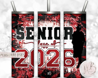 Red Girl Graduation Senior 2026 20oz Skinny Tumbler Wrap Sublimation Download • Graduate Gift Graduation Cap Glitter • DIY Print and Press