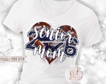 Navy Football Senior 2026 Mom Heart T-Shirt Sublimation Design • Football Helmet Football Collage Senior Night Mom Tee • DIY Print & Press