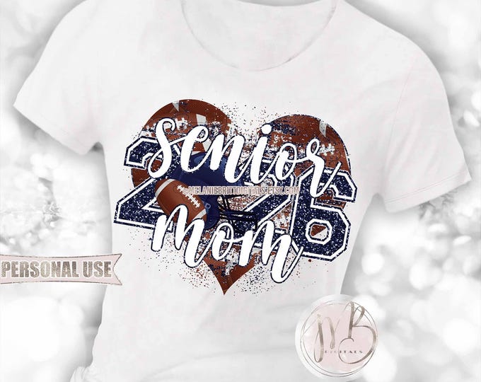 Navy Football Senior 2026 Mom Heart T-Shirt Sublimation Design • Football Helmet Football Collage Senior Night Mom Tee • DIY Print & Press