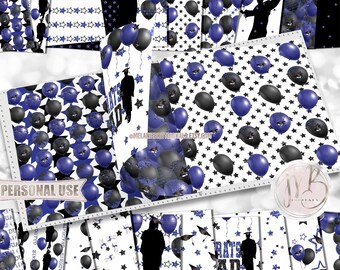 Blue Graduation Party Scrapbook Paper Download • Boy and Girl Graduates Senior Year Celebration • Printable Paper Crafts 20 12x12 JPG & PDF