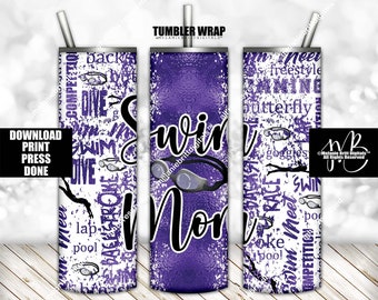 Purple Swim Mom 20oz Skinny Tumbler Wrap Sublimation Design Download • Swim Goggles Swim Team Water Sports • Sublimation Crafts