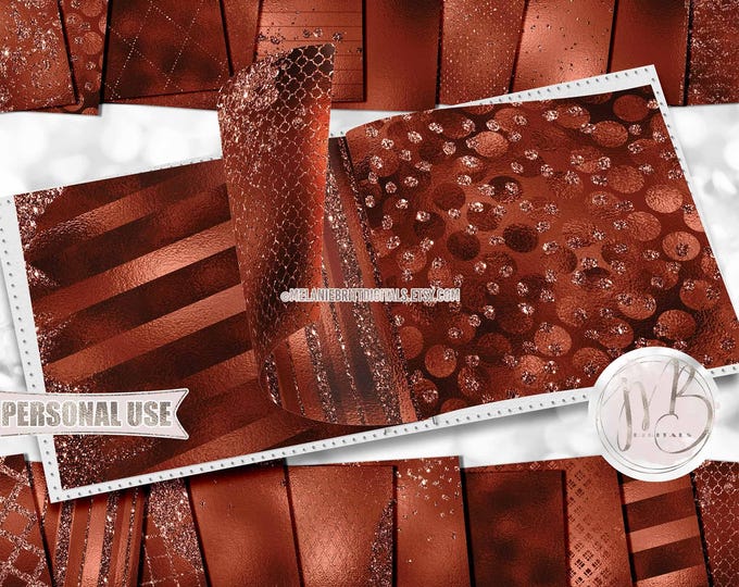 Burnt Orange Glam Scrapbook Paper Download • Sparkling Glitter and Shimmering Foil Design • DIY Printable Paper Crafts 20 12x12 JPG & PDF