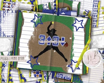 Blue Softball Junk Journal Page Download • Sports Memorabilia • Journaling Printable