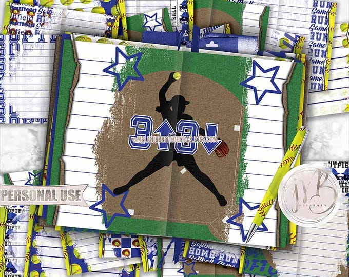 Blue Softball Junk Journal Page Download • Sports Memorabilia • Journaling Printable
