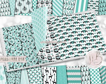 Teal and Black Paris Scrapbook Paper Download • Eiffel Tower Romantic Love Vacation Honeymoon • Printable Paper Crafts 20 12x12 JPG & PDF