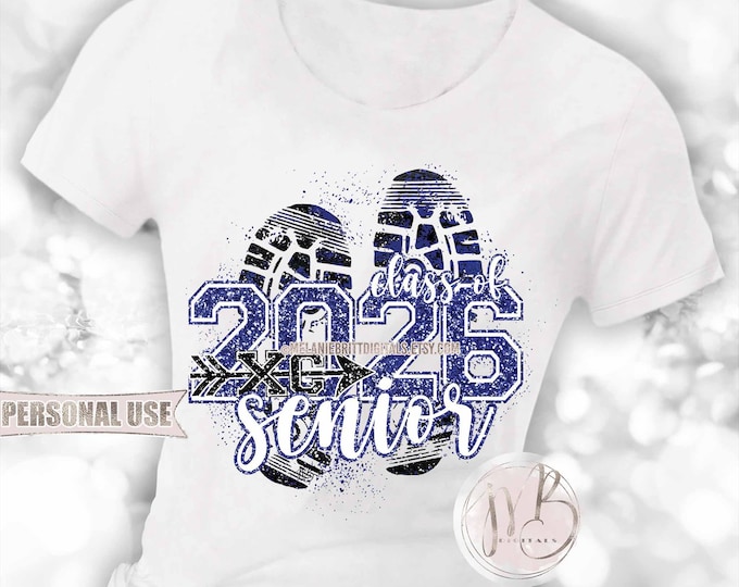 Cross Country XC Senior 2026 T-Shirt Sublimation Download • Terrain Endurance Running Royal Blue and Black Glitter • DIY Print and Press