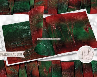 Christmas Glam Alcohol Ink Scrapbook Paper Download • Glitter Inked Dark Red and Green Abstract • Printable Paper Crafts 20 12x12 JPG & PDF