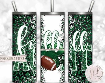 Green Football Aunt 20oz Skinny Tumbler Wrap Sublimation Design • Football Helmet Leopard Print Sports Aunt Gift • DIY Print and Press