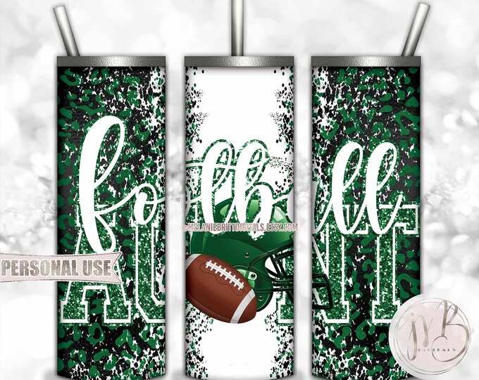 Green Football Aunt 20oz Skinny Tumbler Wrap Sublimation Design • Football Helmet Leopard Print Sports Aunt Gift • DIY Print and Press