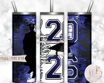Blue Class of 2026 Boy Graduation 20oz Skinny Tumbler Wrap Sublimation Design • Graduate Gift Graduation Cap Diploma • DIY Print and Press