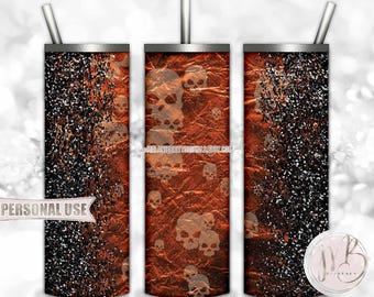 Dark Orange Gothic Translucent Skulls 20oz Skinny Tumbler Wrap Sublimation Design • Gothic Halloween Party Tumbler Gift • DIY Print & Press