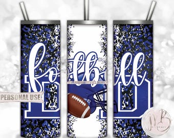 Royal Blue Football Dad 20oz Skinny Tumbler Wrap Sublimation Design • Football Helmet Leopard Print Sports Dad Gift • DIY Print and Press
