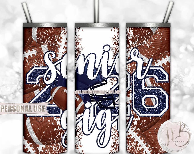 Navy Blue Football Senior 2026 Gigi 20oz Skinny Tumbler Wrap Sublimation Download • Football Helmet Glitter Gigi Gift • DIY Print and Press