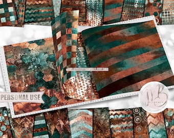 Copper Patina Grunge Patterned Scrapbook Paper Download • Distressed Vintage Antiqued Design • Printable Paper Crafts 20 12x12 JPG & PDF