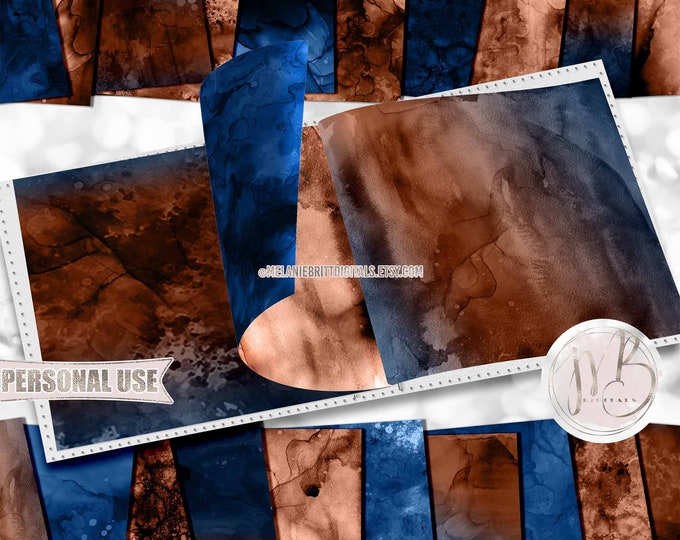 Bronze Prussian Alcohol Ink Scrapbook Paper Download • Unique Abstract Fluid Art Inked Design • Printable Paper Crafts 20 12x12 JPG & PDF