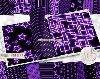 Purple Neon Scrapbook Paper Download • Fluorescent Neon Sign Glow in the Dark • DIY Printable Paper Crafts 20 12x12 JPG & PDF