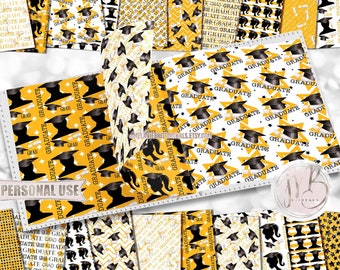 Athletic Gold Graduation Scrapbook Paper Download • Boy and Girl Graduates Mortarboard Diploma • Printable Paper Crafts 20 12x12 JPG & PDF