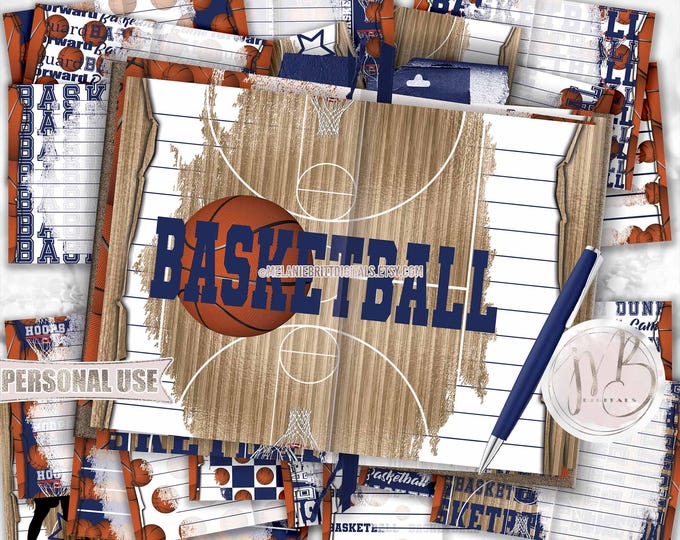 Basketball Junk Journal Page Download • Navy School Colors Sports Memorabilia • Journaling Printable