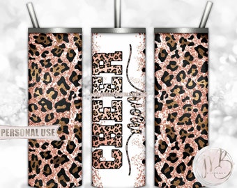 Peach Cheer Mom Glitter 20oz Skinny Tumbler Wrap Sublimation Design Download • Leopard Print Cheerleader Mom Gift • DIY Print & Press
