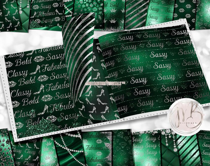 Emerald Green Sassy Scrapbook Paper Download • Girly Diamond Bling • Scrapbooking Printable