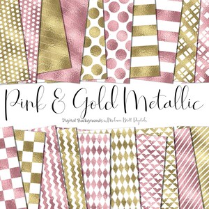 Geometric Scrapbook Paper Download • Patterned Paper Shimmering Foil Pink and Gold • Printable Paper Crafts 20 12x12 JPG