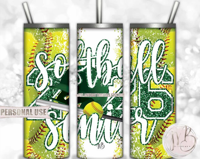 Softball Senior 2026 Tumbler Wrap Download • Green School Colors Graduation Gift • Sublimation Print and Press